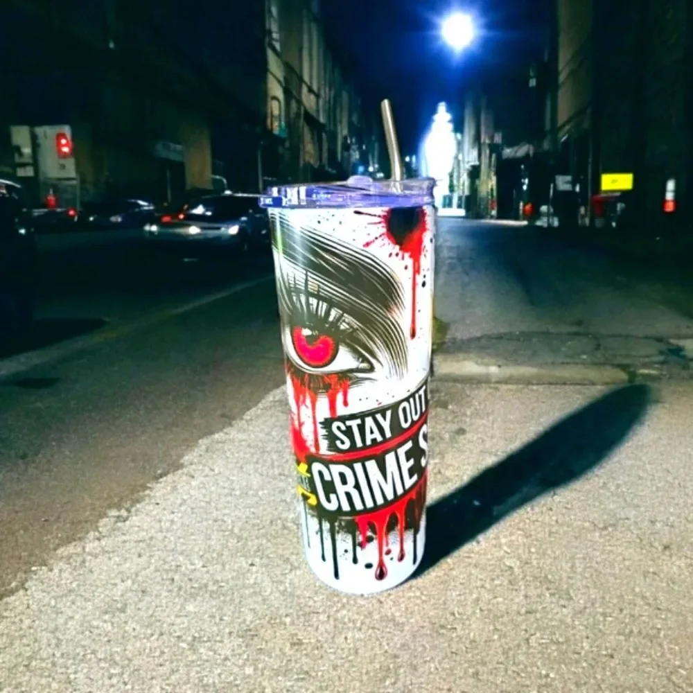 Handmade True Crime 20oz Skinny Tumbler Bloody Halloween Horror Crime Scene Cup